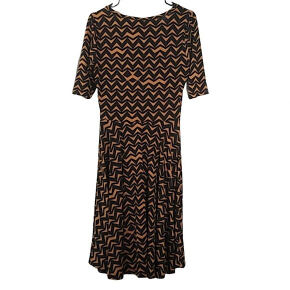 LuLaRoe Chevron Geometric Nicole Dress Fit & Flare Black & Gold Size Medium - Picture 6 of 11
